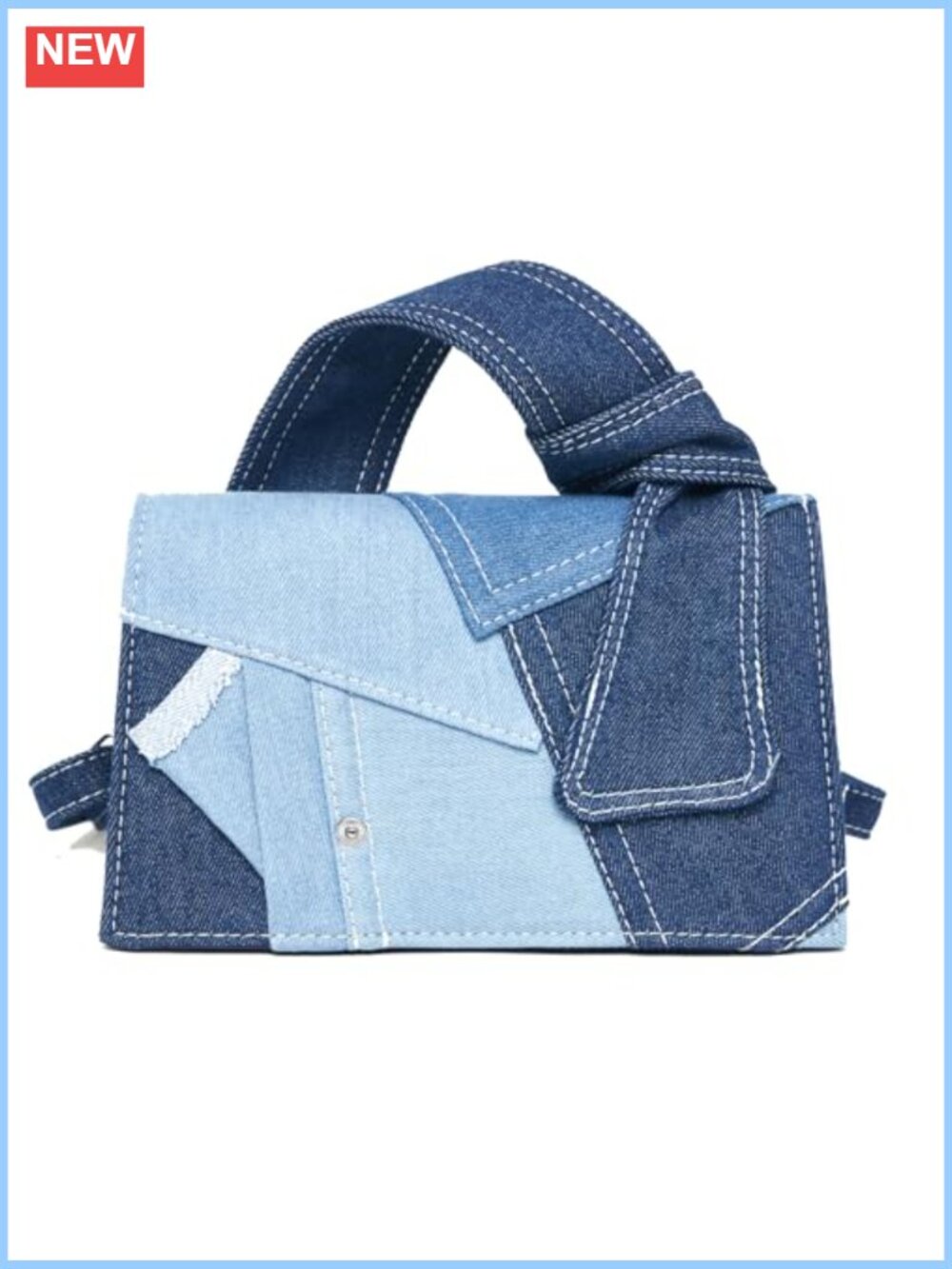 Denim Patchwork Crossbody Bag Convertible Shoulder Clutch 3-in-1 Women's Purse